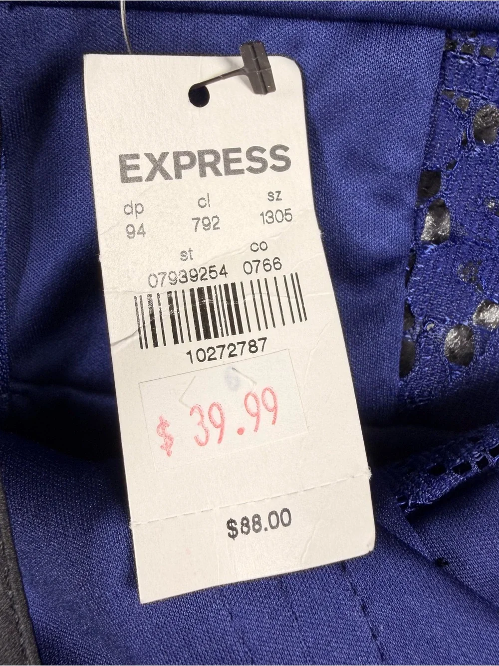 Express Dress Womens Sz 6 Small Blue Lace Black Trim Midi Bustier V Neck Evening - Picture 6 of 10